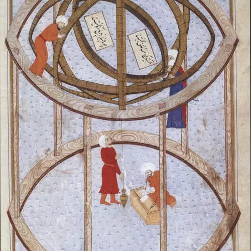 first image astronomers are conducting observations using a 5 3 metre armillary sphere in the late 16th century istanbul observatory